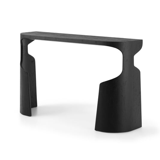 A black oak wood console table in the style of the Pryor Console table by Caste.