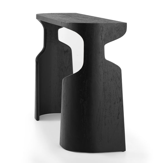 A black oak wood console table in the style of the Pryor Console table by Caste.